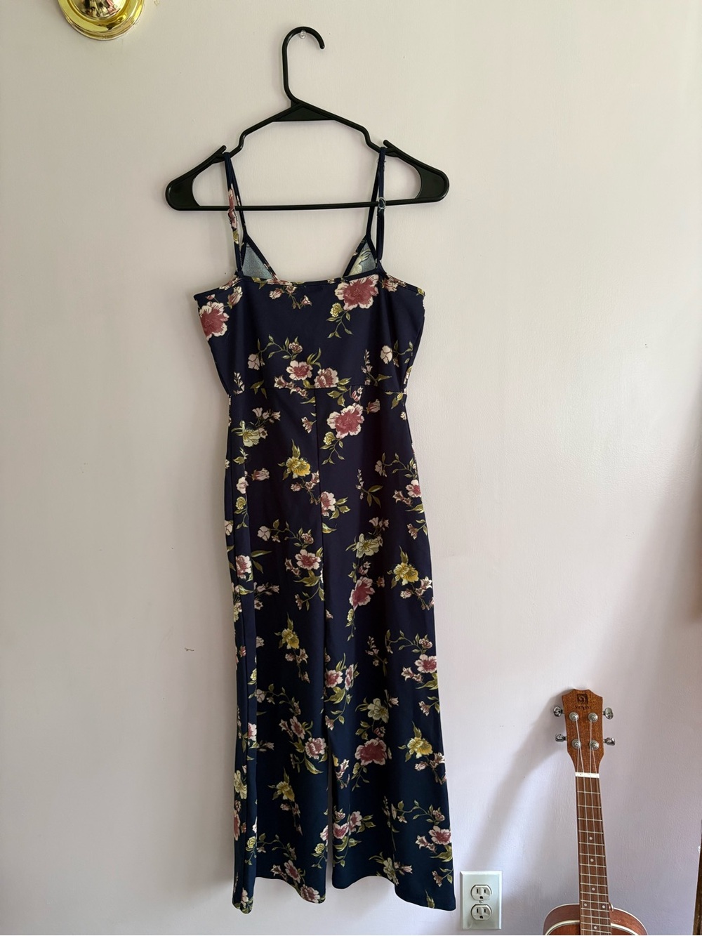 Rue21 Navy Floral Spaghetti Strap Maxi Dress with Pink & Green Accents
